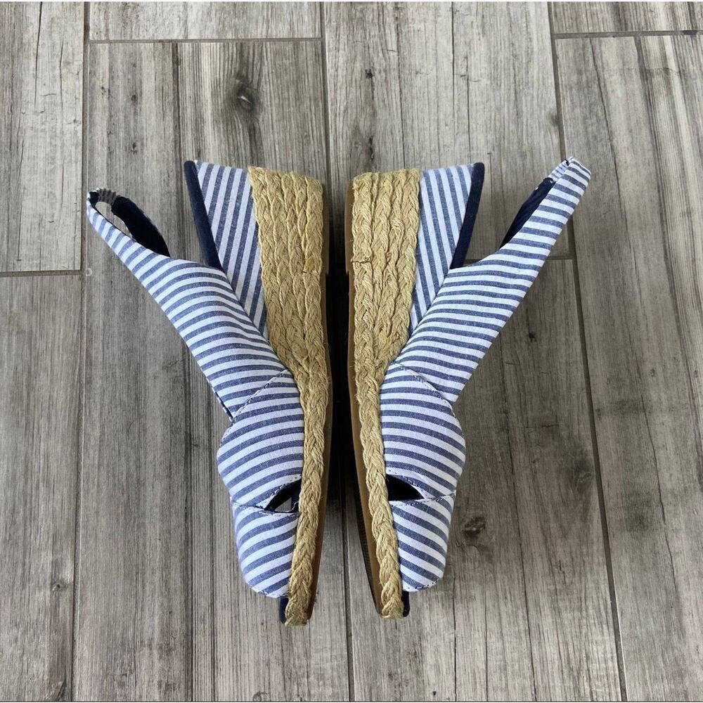 Lauren Ralph Lauren Navy and White Striped Espadrille Slingback Sandals - Picture 3 of 7